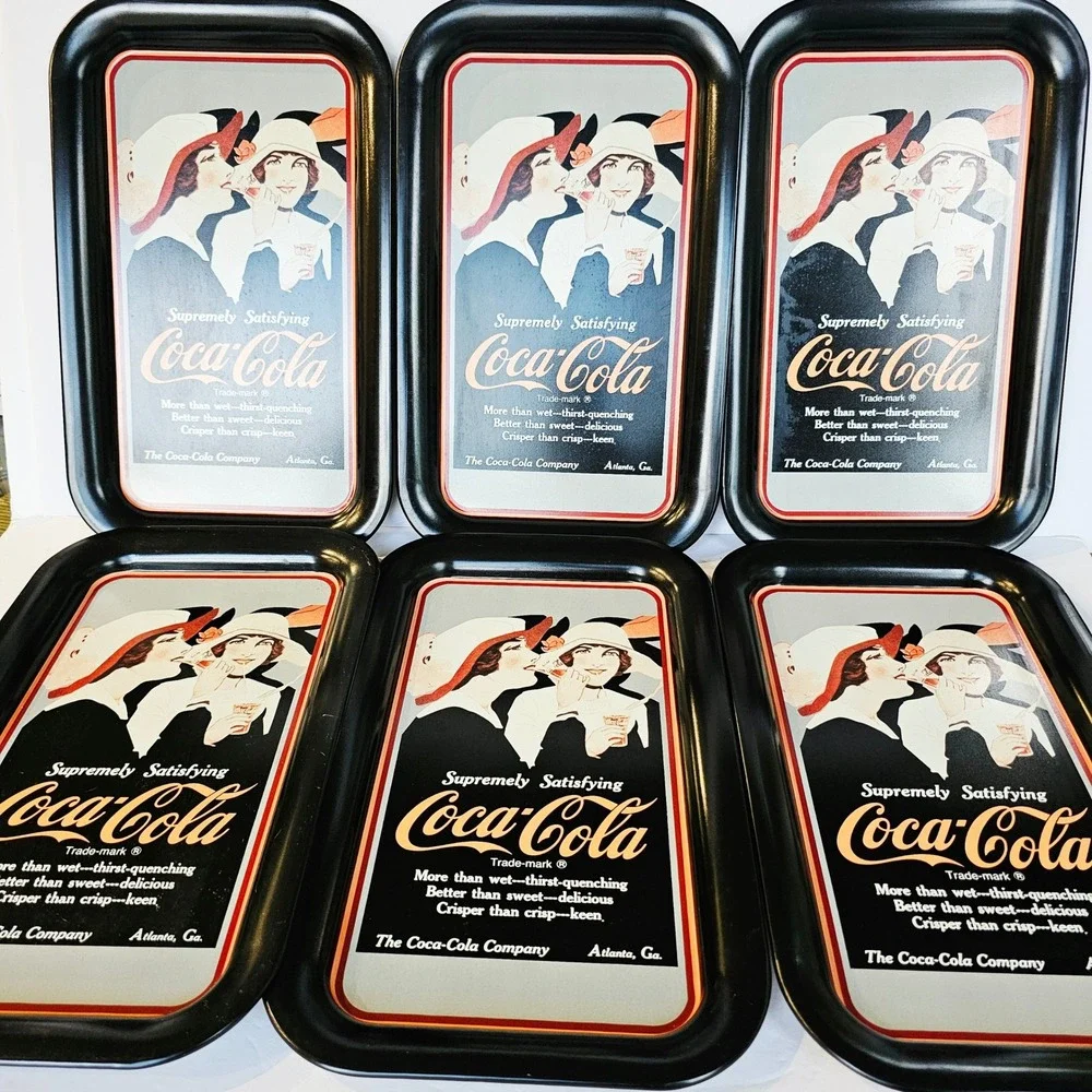 Vintage Coca-Cola Metal Serving Trays Set of 6 Flapper Girl Soda Memorabilia